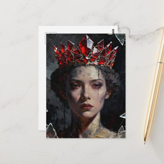 Queen With Broken Red Glass Crown Briefkaart (Voorkant / Achterkant in situ)
