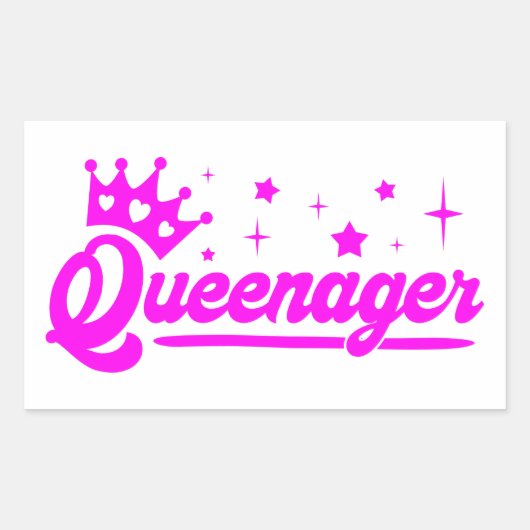 Queenager met roze kroon en sterren T-shirt Rechthoekige Sticker (Voorkant)