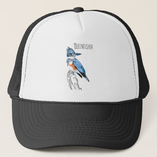 Queenfisher (Belted Kingfisher) Trucker Pet (Voorkant)