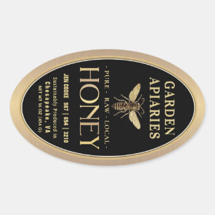 Queenline 16 en 32oz Black Honey Jar Queen Bee Ovale Sticker