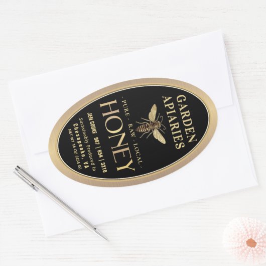 Queenline 16 en 32oz Black Honey Jar Queen Bee Ovale Sticker (Envelop)