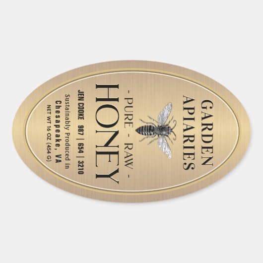 Queenline 16 en 32oz Gold Honey Jar Queen Bee Ovale Sticker (Voorkant)