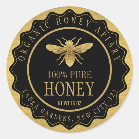  Queenline Bee Honey Jar Custom Label Gold (Voorkant)