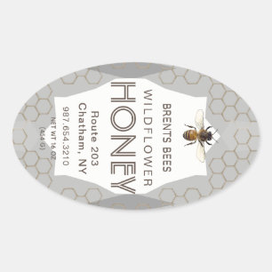Queenline Honey jar-etiket met bijen en honingraat Ovale Sticker