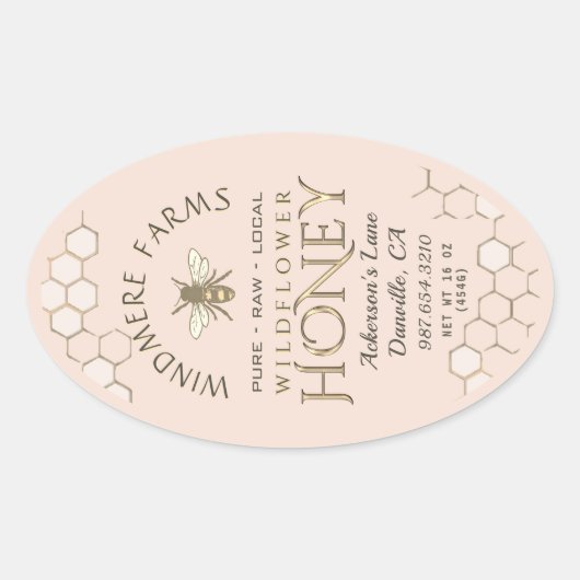 Queenline Honey Label 16/32oz Honeycomb Bee (Voorkant)