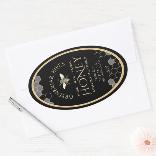 Queenline Honey Label 16/32oz Honeycomb Bee Black (Envelop)