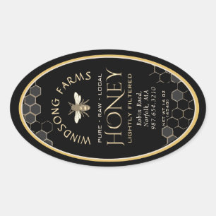 Queenline Honey Label 16/32oz Honeycomb Bee Black