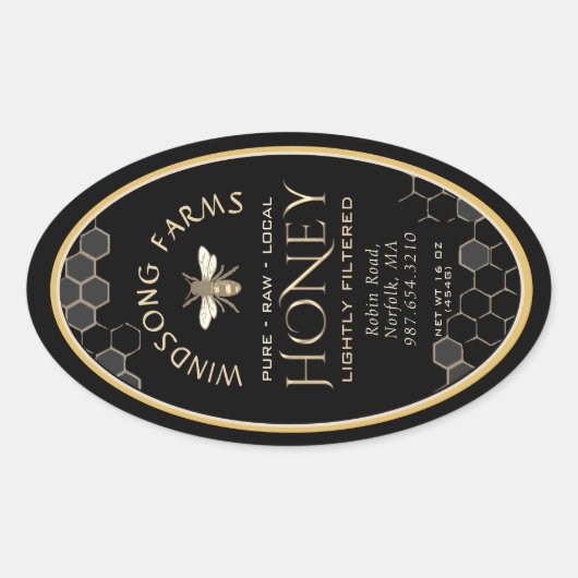 Queenline Honey Label 16/32oz Honeycomb Bee Black (Voorkant)