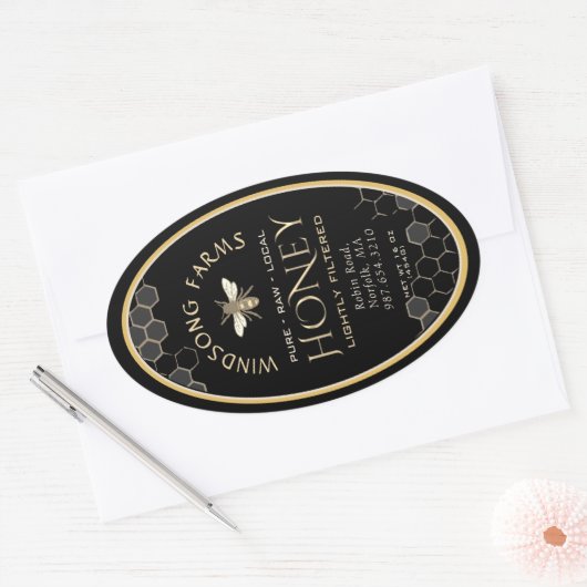 Queenline Honey Label 16/32oz Honeycomb Bee Black (Envelop)