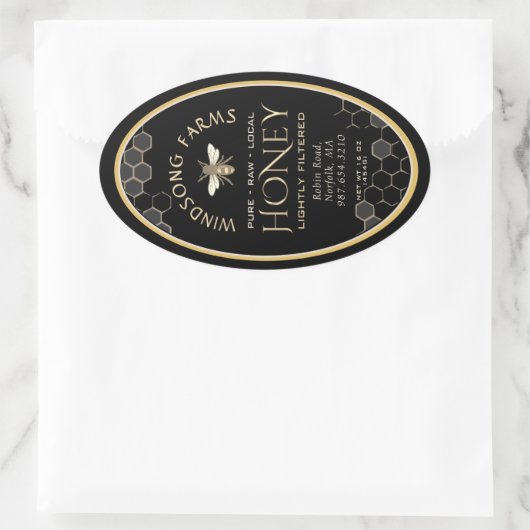 Queenline Honey Label 16/32oz Honeycomb Bee Black (Tas)