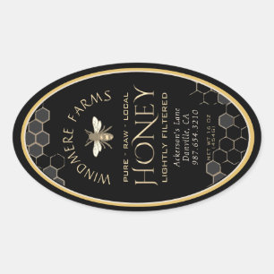 Queenline Honey Label 16/32oz Honeycomb Bee Black