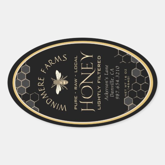 Queenline Honey Label 16/32oz Honeycomb Bee Black (Voorkant)