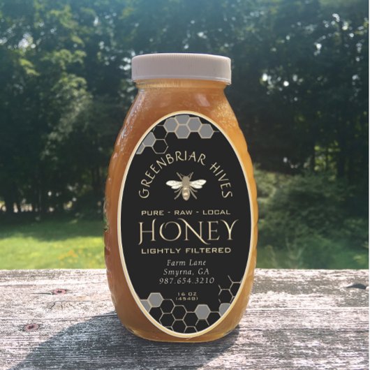 Queenline Honey Label 16/32oz Honeycomb Bee Black