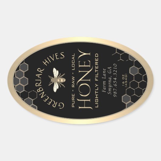 Queenline Honey Label 16/32oz Honeycomb Bee Black (Voorkant)