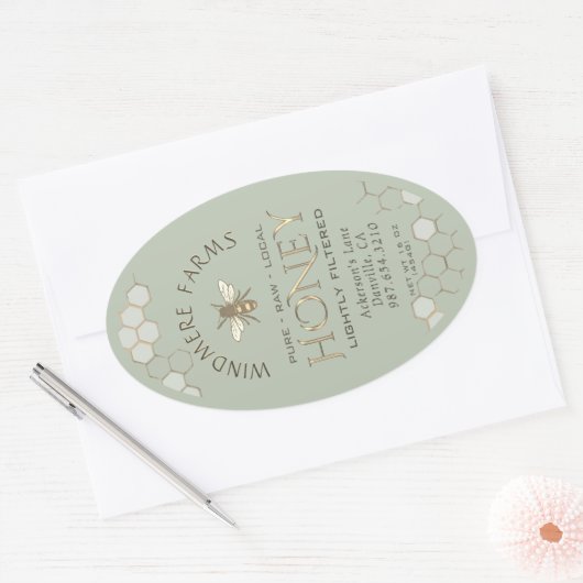 Queenline Honey Label 16/32oz Honeycomb Bee Sage (Envelop)