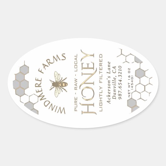 Queenline Honey Label 16/32oz Honeycomb bee White (Voorkant)