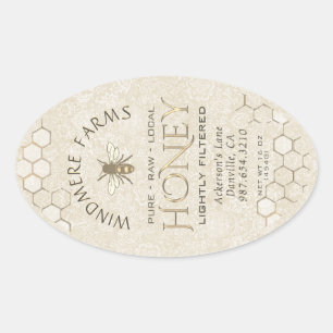 Queenline Honing Label 16/32oz Honingraat Bee Gold