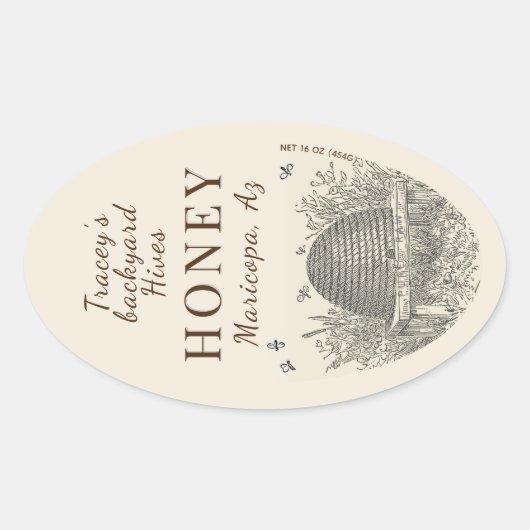 Queenline Jar  Skep Backyard Hive Ovale Sticker (Voorkant)