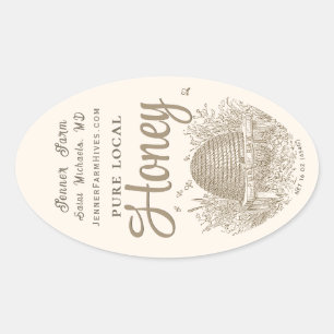 Queenline Jar Skep met Kleine Bijen Ovaal Ovale Sticker