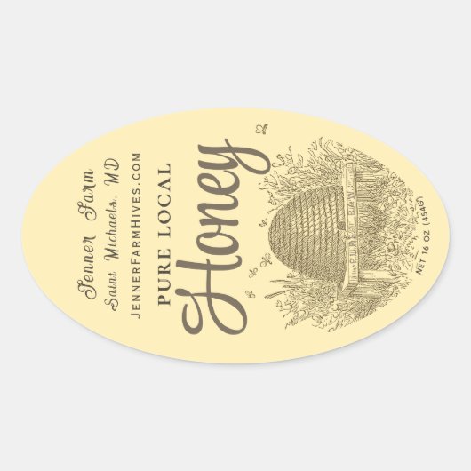 Queenline Jar Skep met kleine bijen Ovale Sticker (Voorkant)