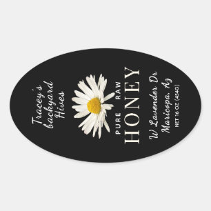 Queenline Jar Wit Daisy Flower Zwart Ovaal Label