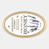 Queenline Ovaal Honing Gouden Rand Bijen Lavendel Ovale Sticker (Voorkant)