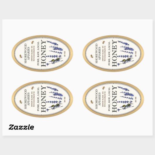 Queenline Ovaal Honing Gouden Rand Bijen Lavendel Ovale Sticker (Vel)