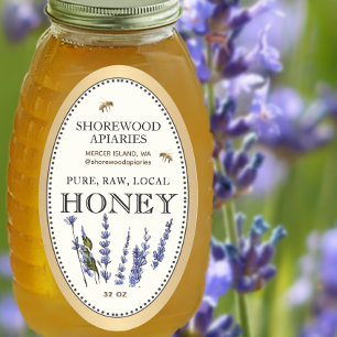 Queenline Ovaal Honing Gouden Rand Bijen Lavendel Ovale Sticker