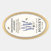 Queenline Ovaal Honing Gouden Rand Bijen Lavendel Ovale Sticker (Voorkant)