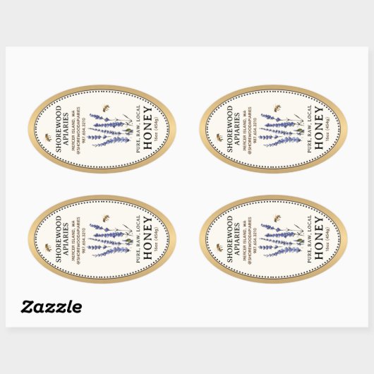 Queenline Ovaal Honing Gouden Rand Bijen Lavendel Ovale Sticker (Vel)