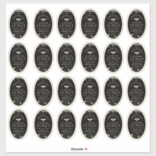 Queenline Ovaal Honing Label Honingraat Bee Zwart (Vel)