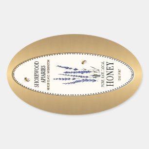 Queenline Oval Honey Gold Border met Bee Flowers Ovale Sticker