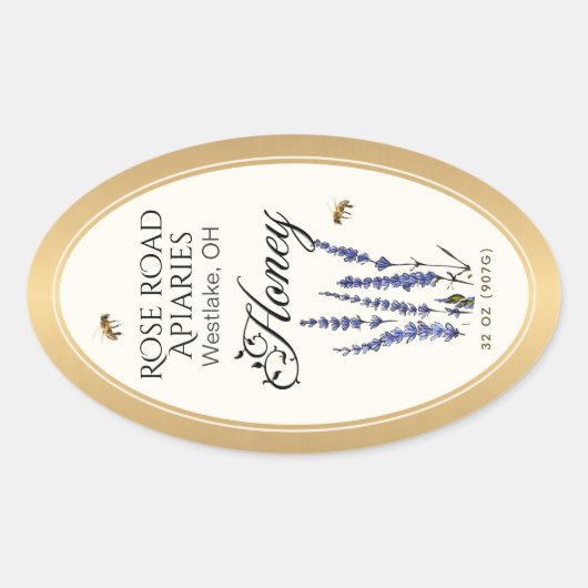Queenline Oval Honey Gold Border met Bee Flowers Ovale Sticker (Voorkant)