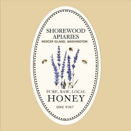 Queenline Oval Honey Label bloemen en honingbijen