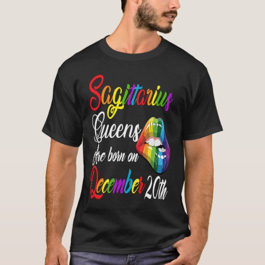 Queens Are Born on December 20th Rainbow Lips Sagi T-shirt (Voorkant)
