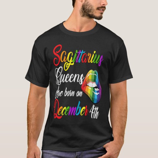 Queens Are Born on December 4th Rainbow Lips Sagit T-shirt (Voorkant)