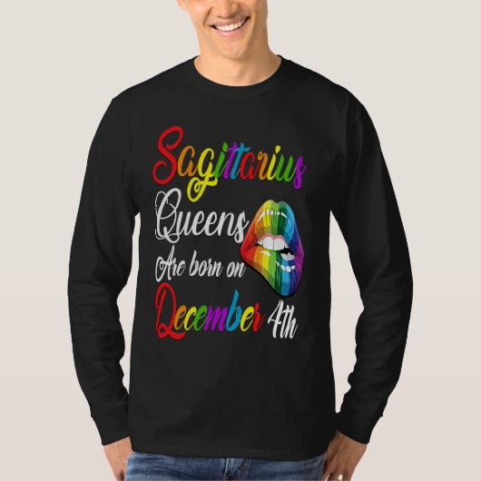 Queens Are Born on December 4th Rainbow Lips Sagit T-shirt (Voorkant)