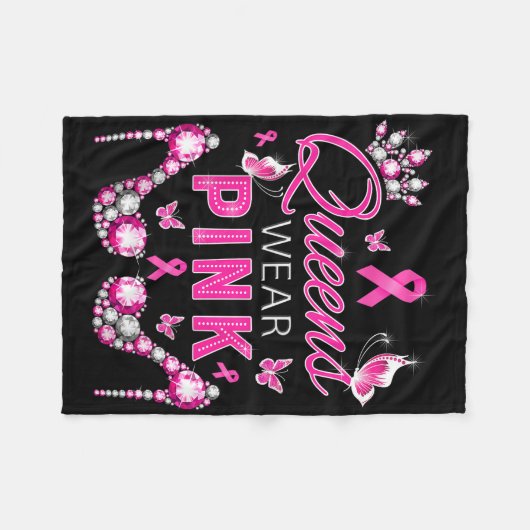 Queens Draag roze borstkankerwaarschuwing Ribbon S Fleece Deken (Voorkant (Horizontaal))