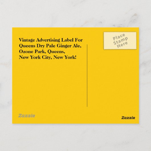 Queens Dry Bleek Ginger Ale Ozone Park BRIEFKAART (Achterkant)