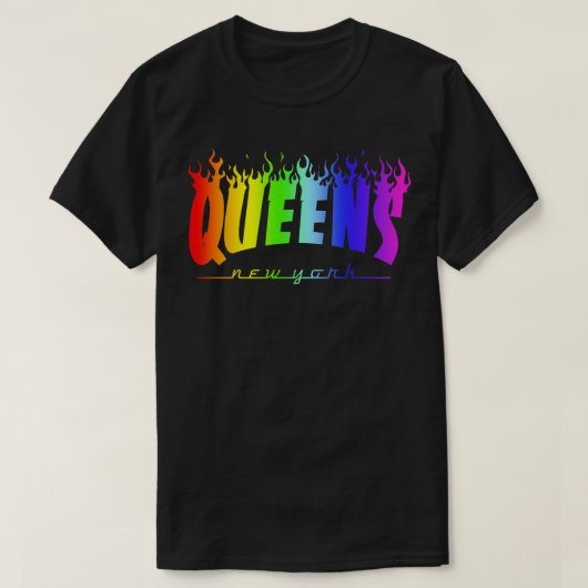 Queens LGBTQ Pride Flaming Parody Trasher Mashup T-shirt (Design voorkant)