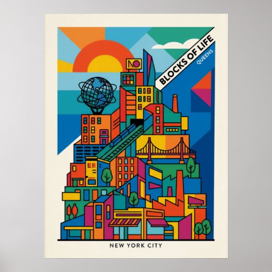 Queens Modernistische Stadsposter Poster (Voorkant)