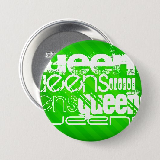 Queens; Neon Green Stripes Ronde Button 7,6 Cm (Voorkant /achterkant)