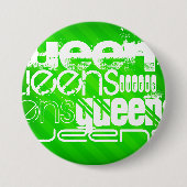 Queens; Neon Green Stripes Ronde Button 7,6 Cm (Voorkant)