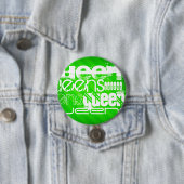 Queens; Neon Green Stripes Ronde Button 7,6 Cm (In situ)