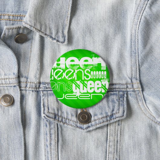 Queens; Neon Green Stripes Ronde Button 7,6 Cm (In situ)