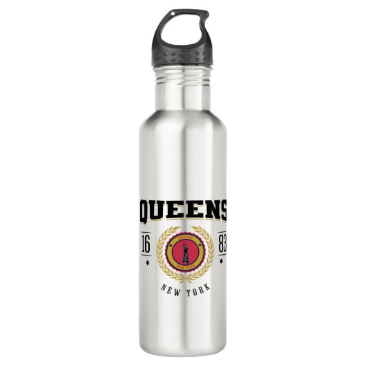 Queens New York 1683 zwart Waterfles (Voorkant)