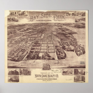 Queens New York 1915 Antiek Panorama Poster