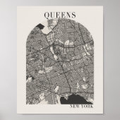 Queens New York Boho Arch Beige Street Map Poster (Voorkant)