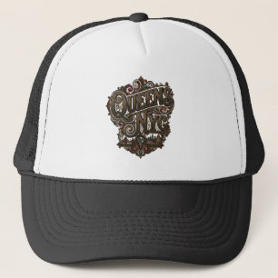 Queens New York City Weelderige Typografie Brug On Trucker Pet