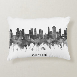 Queens New York Skyline BW Accent Kussen